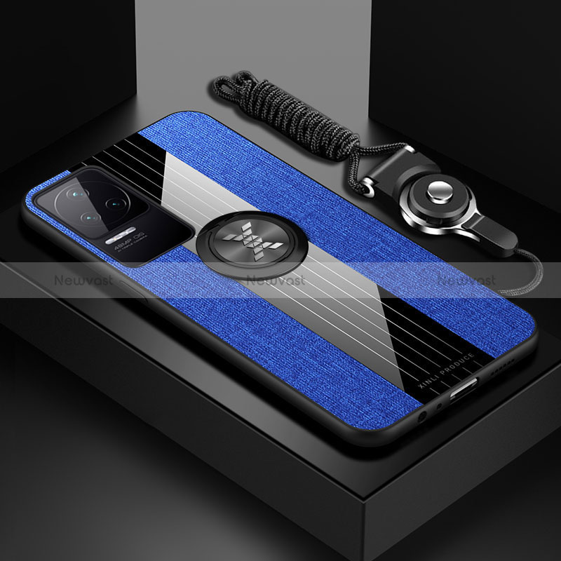 Ultra-thin Silicone Gel Soft Case Cover with Magnetic Finger Ring Stand X03L for Xiaomi Redmi K50 5G Blue