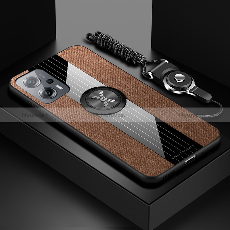 Ultra-thin Silicone Gel Soft Case Cover with Magnetic Finger Ring Stand X03L for Xiaomi Redmi K50i 5G Brown