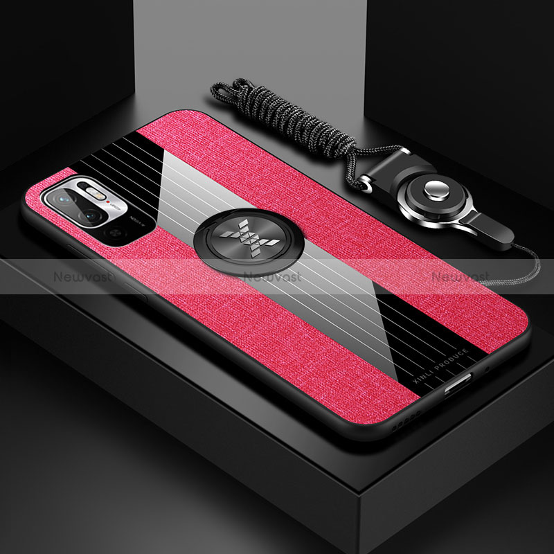 Ultra-thin Silicone Gel Soft Case Cover with Magnetic Finger Ring Stand X03L for Xiaomi Redmi Note 10T 5G Red