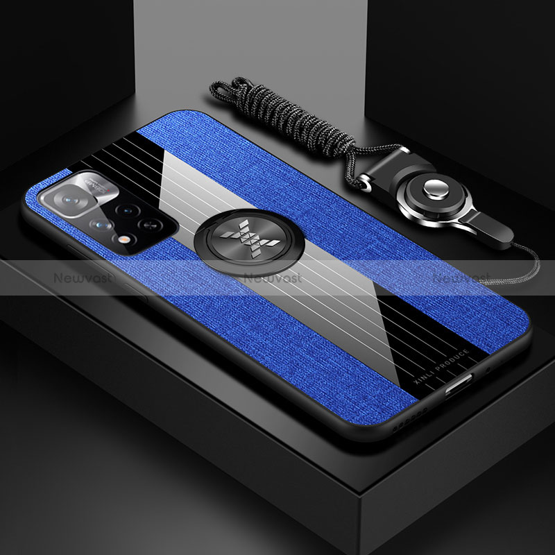 Ultra-thin Silicone Gel Soft Case Cover with Magnetic Finger Ring Stand X03L for Xiaomi Redmi Note 11 Pro+ Plus 5G Blue