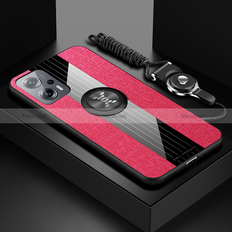 Ultra-thin Silicone Gel Soft Case Cover with Magnetic Finger Ring Stand X03L for Xiaomi Redmi Note 11T Pro+ Plus 5G Red