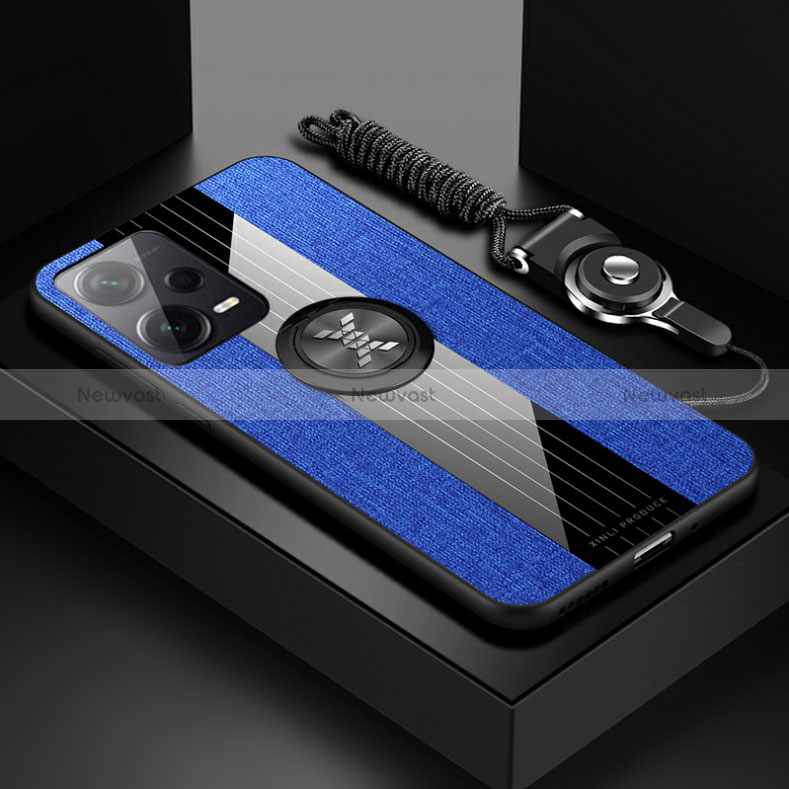 Ultra-thin Silicone Gel Soft Case Cover with Magnetic Finger Ring Stand X03L for Xiaomi Redmi Note 12 5G Blue