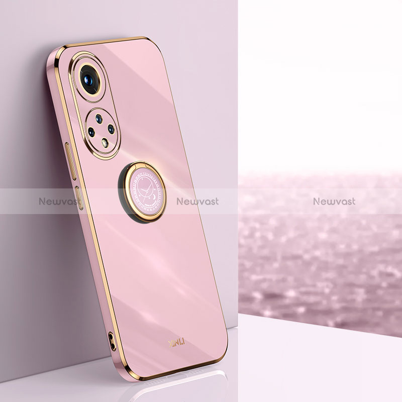 Ultra-thin Silicone Gel Soft Case Cover with Magnetic Finger Ring Stand XL1 for Huawei Honor 50 5G Clove Purple