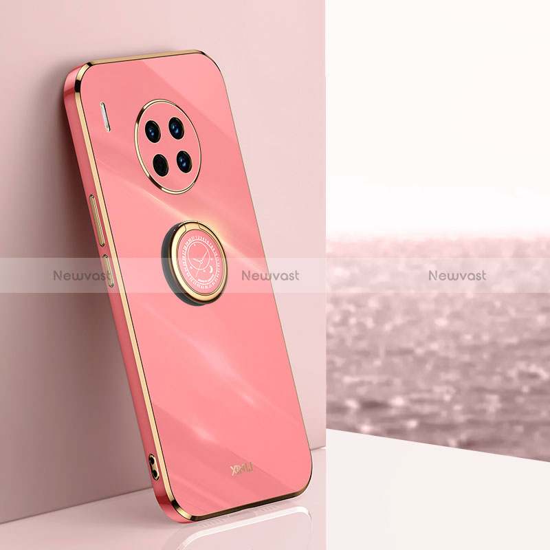 Ultra-thin Silicone Gel Soft Case Cover with Magnetic Finger Ring Stand XL1 for Huawei Honor 50 Lite Hot Pink