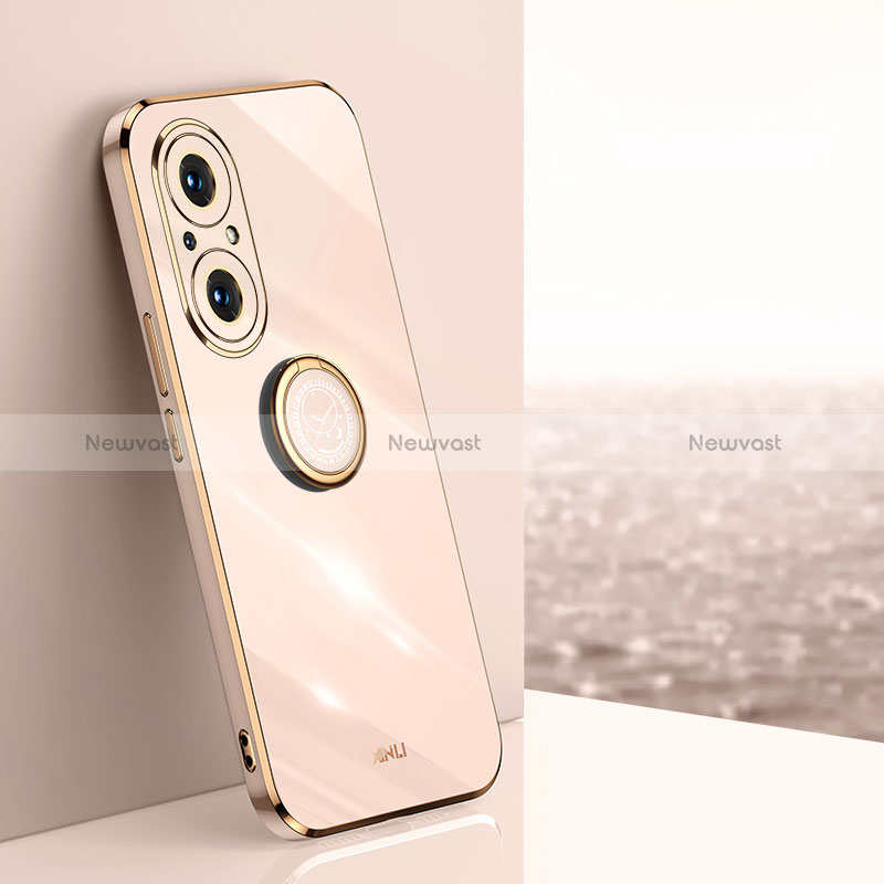 Ultra-thin Silicone Gel Soft Case Cover with Magnetic Finger Ring Stand XL1 for Huawei Honor 50 SE 5G Rose Gold