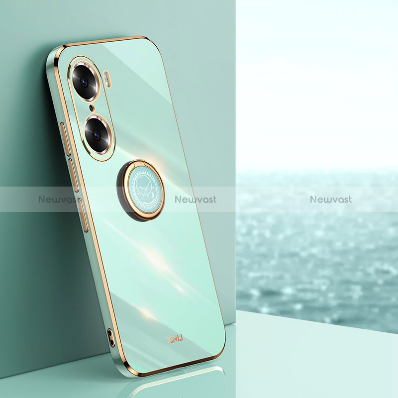 Ultra-thin Silicone Gel Soft Case Cover with Magnetic Finger Ring Stand XL1 for Huawei Honor 60 Pro 5G Green