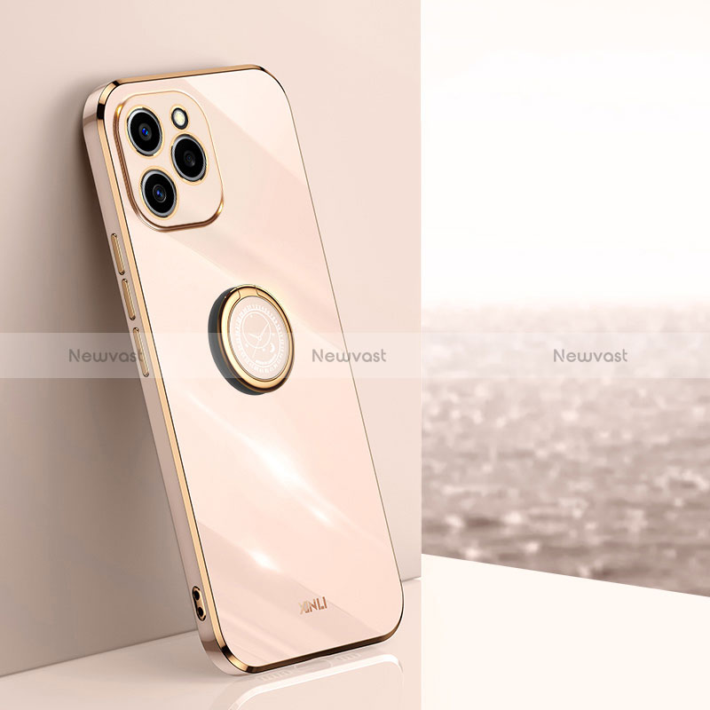 Ultra-thin Silicone Gel Soft Case Cover with Magnetic Finger Ring Stand XL1 for Huawei Honor 60 SE 5G Rose Gold