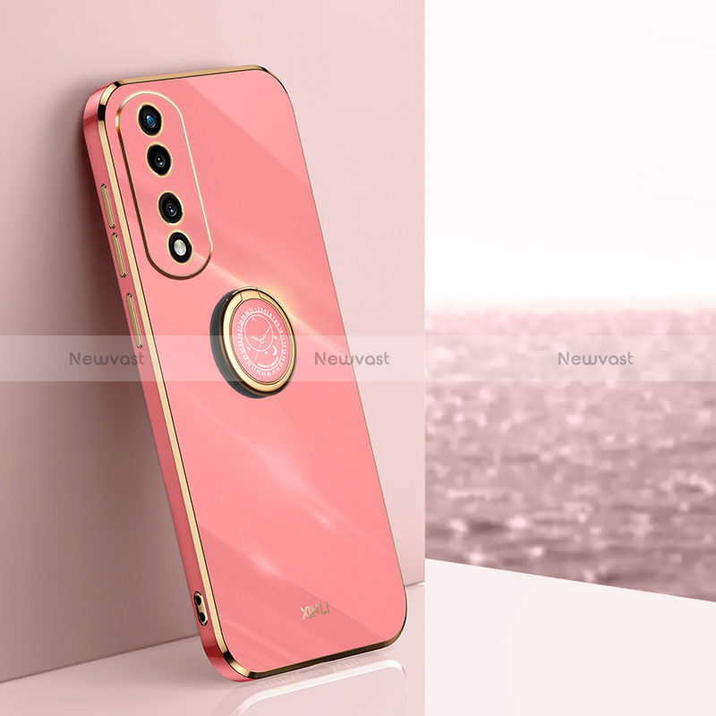 Ultra-thin Silicone Gel Soft Case Cover with Magnetic Finger Ring Stand XL1 for Huawei Honor 70 Pro 5G Hot Pink