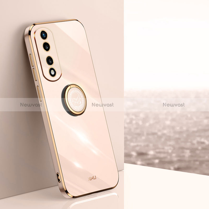 Ultra-thin Silicone Gel Soft Case Cover with Magnetic Finger Ring Stand XL1 for Huawei Honor 70 Pro 5G Rose Gold