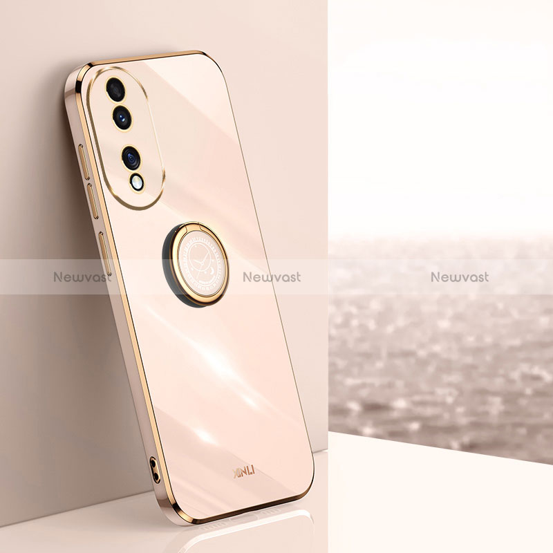 Ultra-thin Silicone Gel Soft Case Cover with Magnetic Finger Ring Stand XL1 for Huawei Honor 80 5G Rose Gold