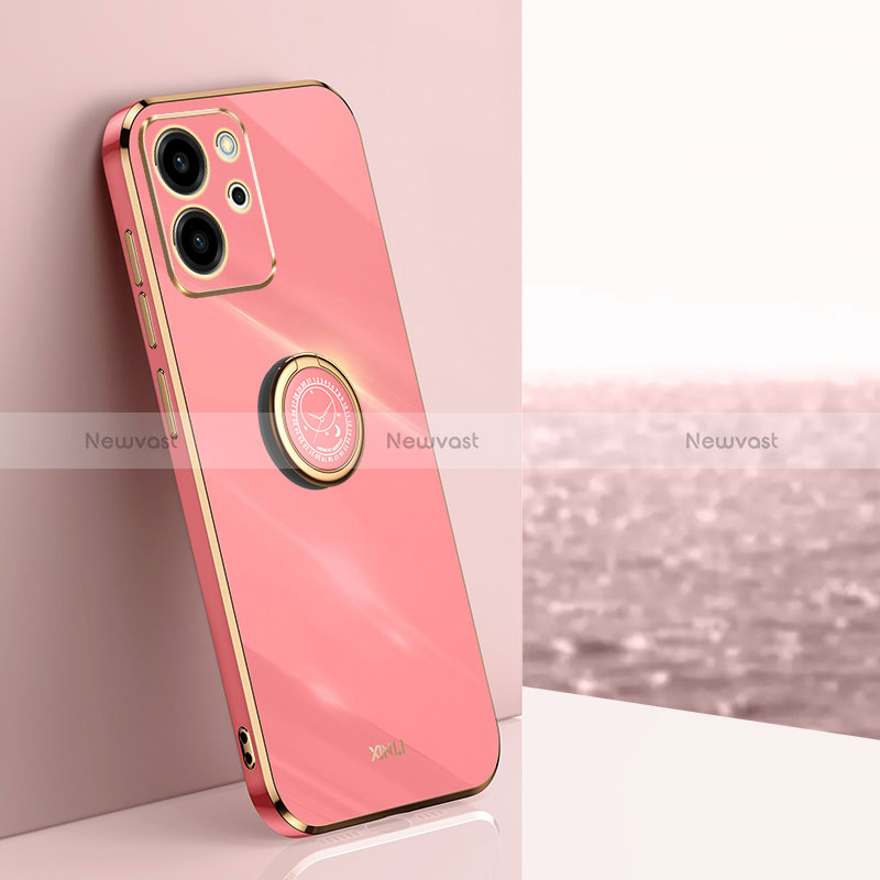 Ultra-thin Silicone Gel Soft Case Cover with Magnetic Finger Ring Stand XL1 for Huawei Honor 80 SE 5G Hot Pink