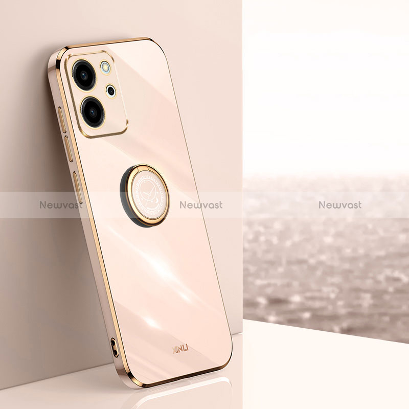 Ultra-thin Silicone Gel Soft Case Cover with Magnetic Finger Ring Stand XL1 for Huawei Honor 80 SE 5G Rose Gold