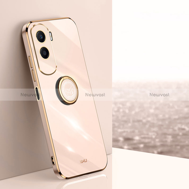 Ultra-thin Silicone Gel Soft Case Cover with Magnetic Finger Ring Stand XL1 for Huawei Honor 90 Lite 5G Rose Gold