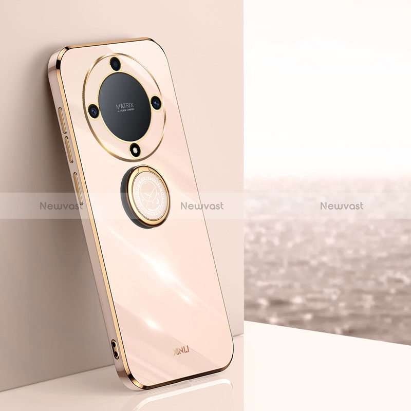 Ultra-thin Silicone Gel Soft Case Cover with Magnetic Finger Ring Stand XL1 for Huawei Honor Magic5 Lite 5G Rose Gold