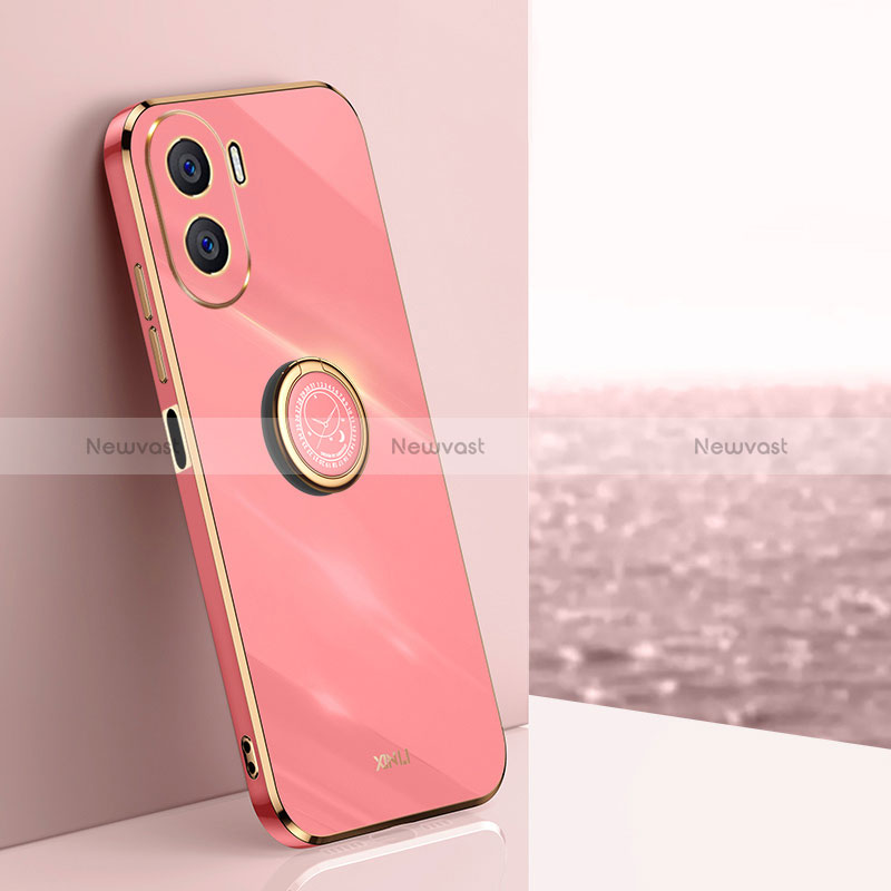 Ultra-thin Silicone Gel Soft Case Cover with Magnetic Finger Ring Stand XL1 for Huawei Honor X40i 5G Hot Pink