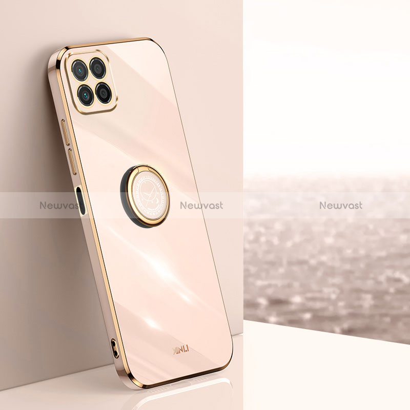 Ultra-thin Silicone Gel Soft Case Cover with Magnetic Finger Ring Stand XL1 for Huawei Honor X6 5G Rose Gold