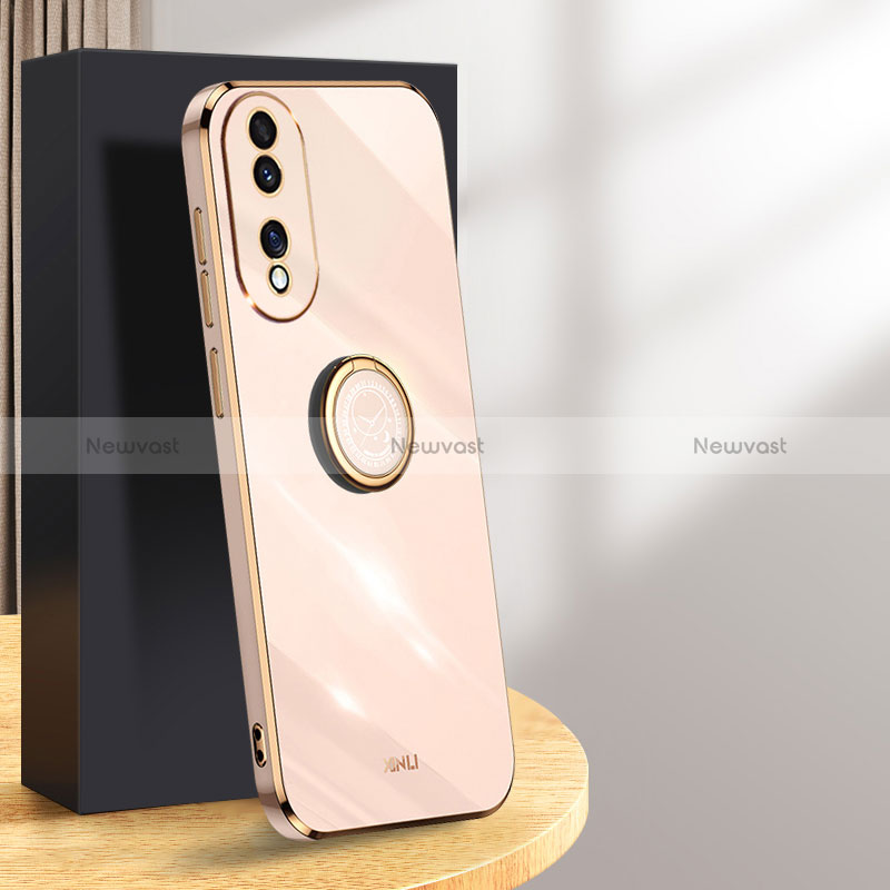 Ultra-thin Silicone Gel Soft Case Cover with Magnetic Finger Ring Stand XL1 for Huawei Honor X7b Rose Gold