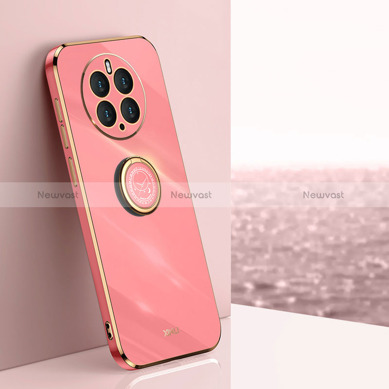 Ultra-thin Silicone Gel Soft Case Cover with Magnetic Finger Ring Stand XL1 for Huawei Mate 50 Pro Hot Pink