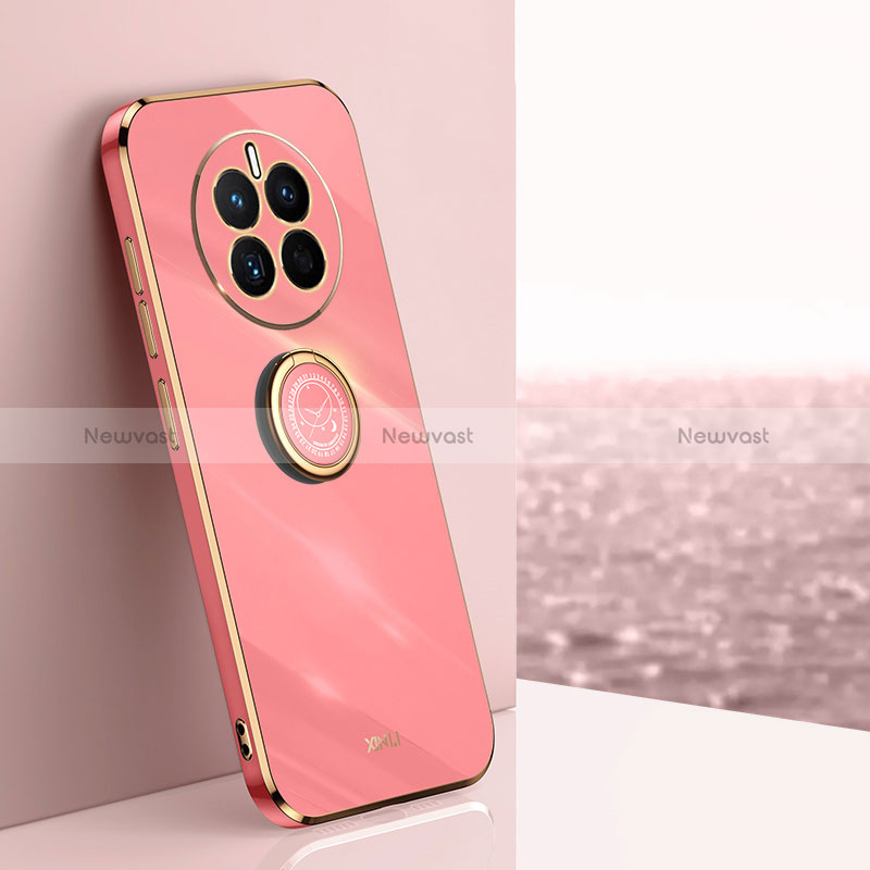 Ultra-thin Silicone Gel Soft Case Cover with Magnetic Finger Ring Stand XL1 for Huawei Mate 50E Hot Pink