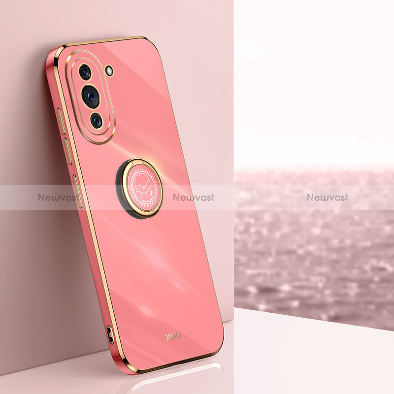 Ultra-thin Silicone Gel Soft Case Cover with Magnetic Finger Ring Stand XL1 for Huawei Nova 10 Hot Pink