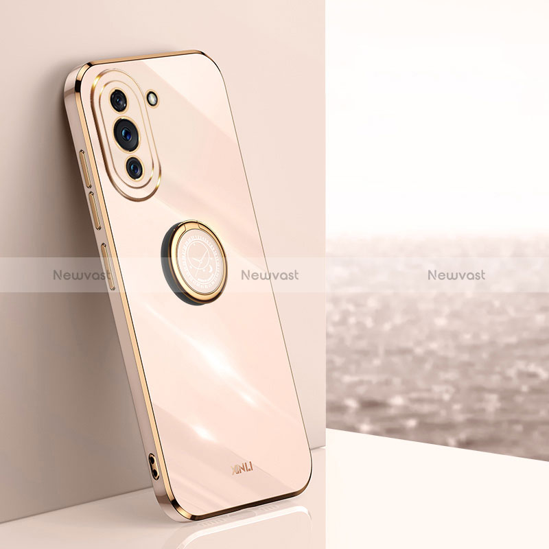 Ultra-thin Silicone Gel Soft Case Cover with Magnetic Finger Ring Stand XL1 for Huawei Nova 10 Pro Rose Gold