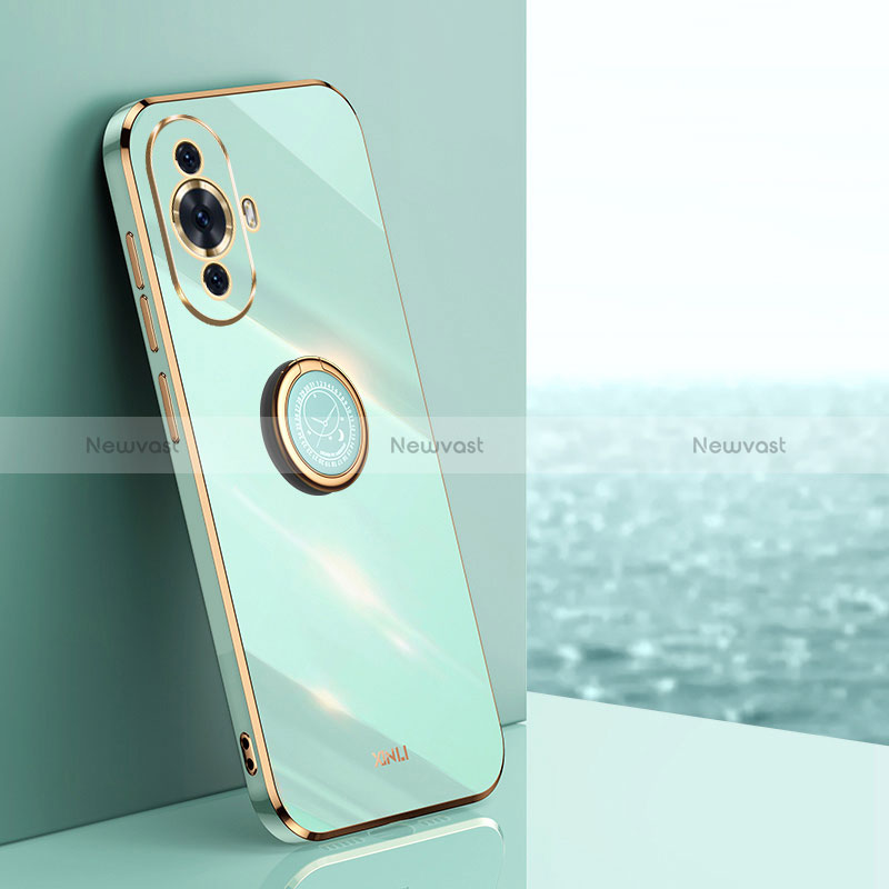 Ultra-thin Silicone Gel Soft Case Cover with Magnetic Finger Ring Stand XL1 for Huawei Nova 11 Green