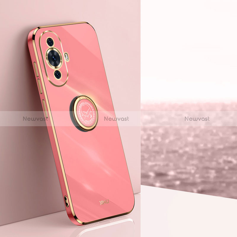 Ultra-thin Silicone Gel Soft Case Cover with Magnetic Finger Ring Stand XL1 for Huawei Nova 11 Hot Pink