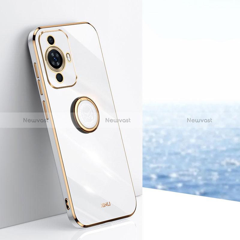 Ultra-thin Silicone Gel Soft Case Cover with Magnetic Finger Ring Stand XL1 for Huawei Nova 11 Pro White