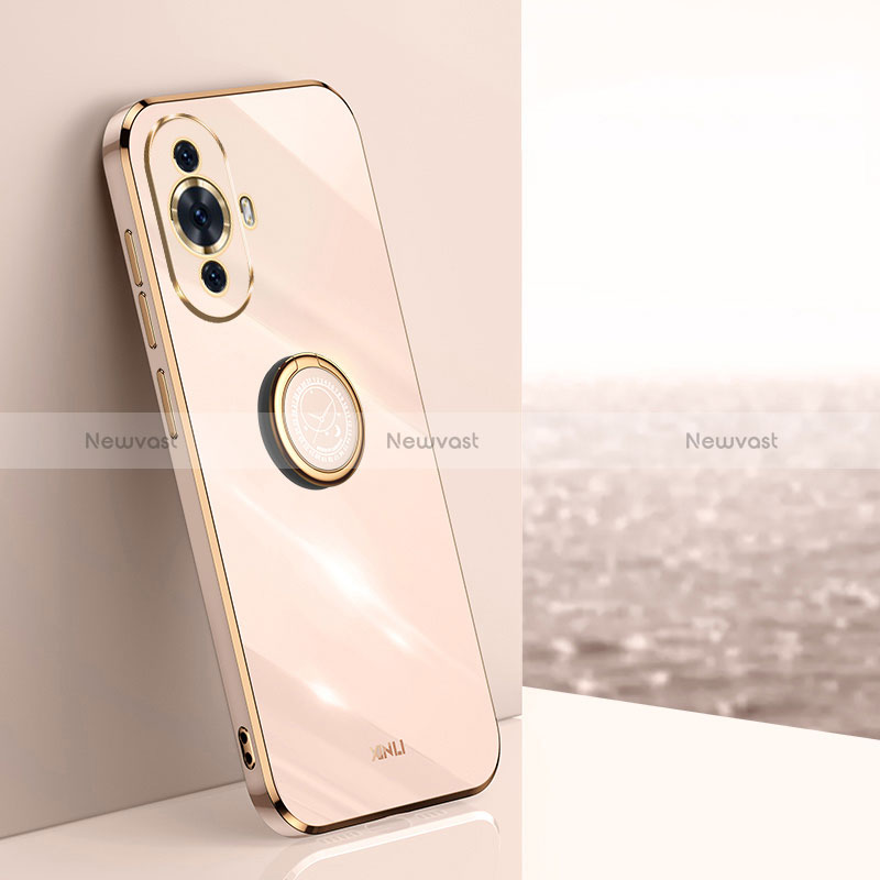 Ultra-thin Silicone Gel Soft Case Cover with Magnetic Finger Ring Stand XL1 for Huawei Nova 11 Rose Gold