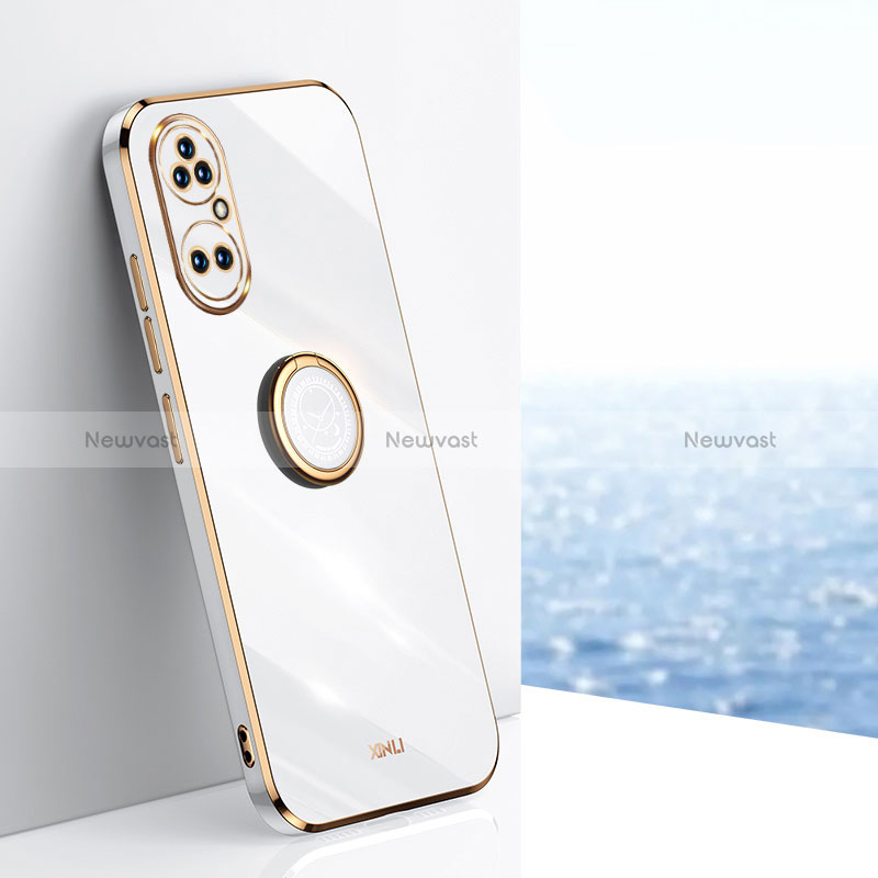 Ultra-thin Silicone Gel Soft Case Cover with Magnetic Finger Ring Stand XL1 for Huawei P50 Pro White