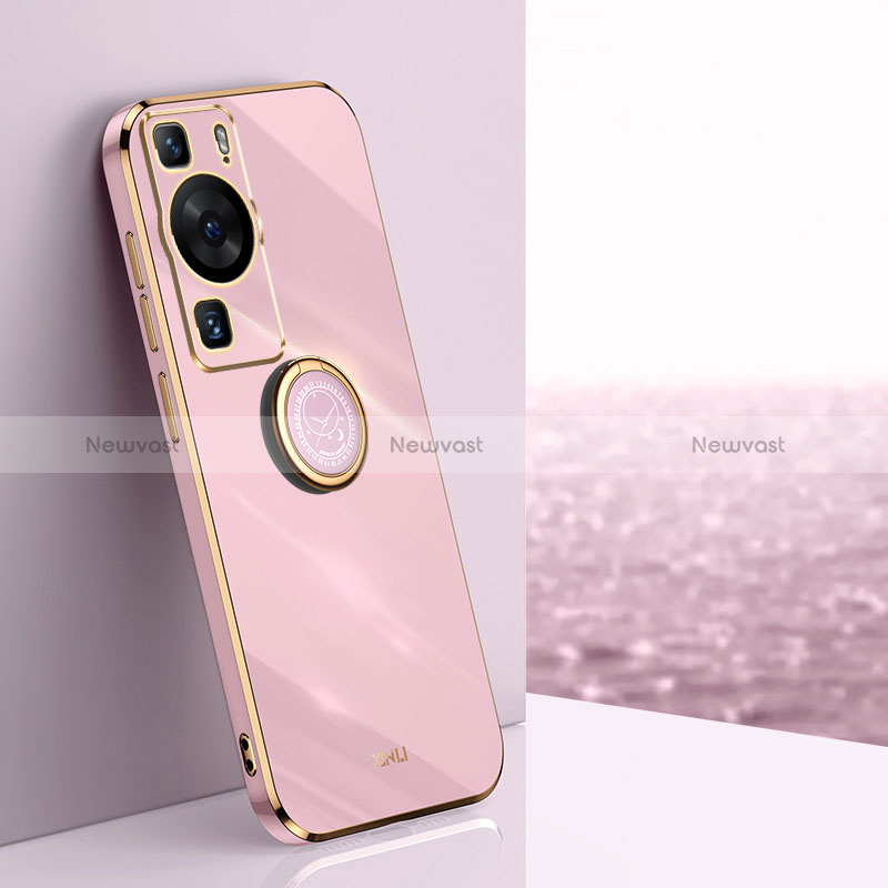 Ultra-thin Silicone Gel Soft Case Cover with Magnetic Finger Ring Stand XL1 for Huawei P60 Pro