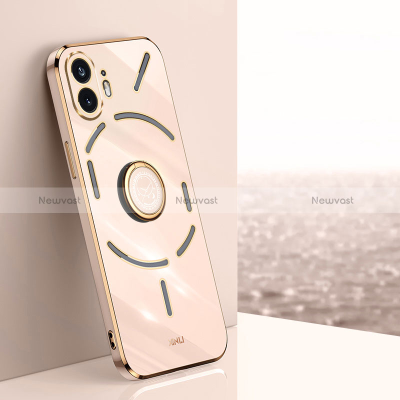 Ultra-thin Silicone Gel Soft Case Cover with Magnetic Finger Ring Stand XL1 for Nothing Phone 2 Rose Gold