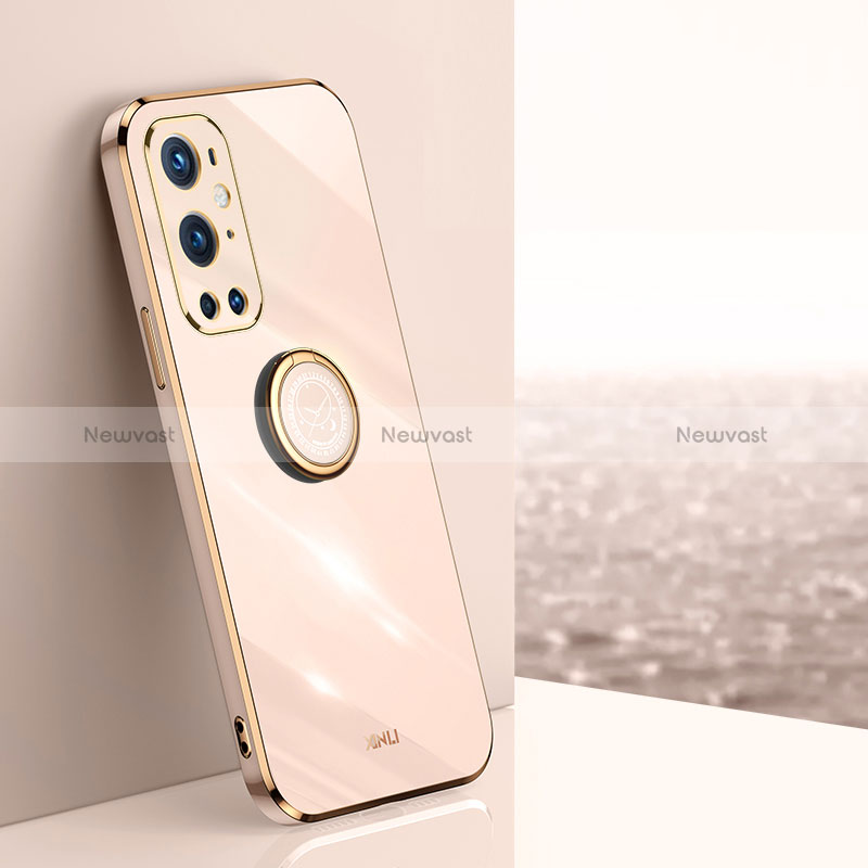 Ultra-thin Silicone Gel Soft Case Cover with Magnetic Finger Ring Stand XL1 for OnePlus 9 Pro 5G