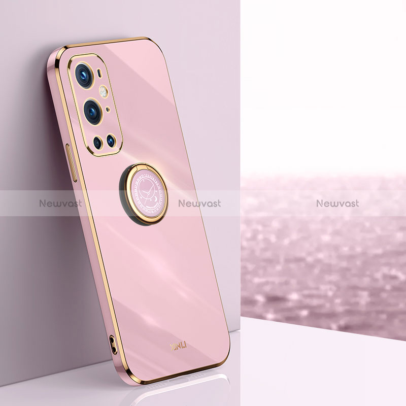 Ultra-thin Silicone Gel Soft Case Cover with Magnetic Finger Ring Stand XL1 for OnePlus 9 Pro 5G Clove Purple