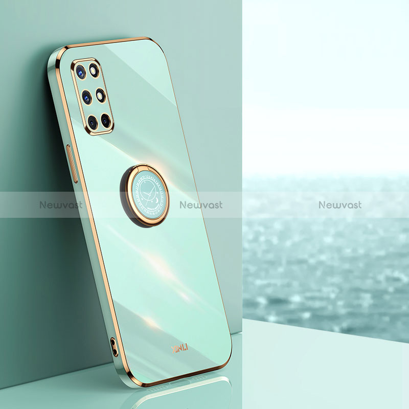 Ultra-thin Silicone Gel Soft Case Cover with Magnetic Finger Ring Stand XL1 for OnePlus 9R 5G Green