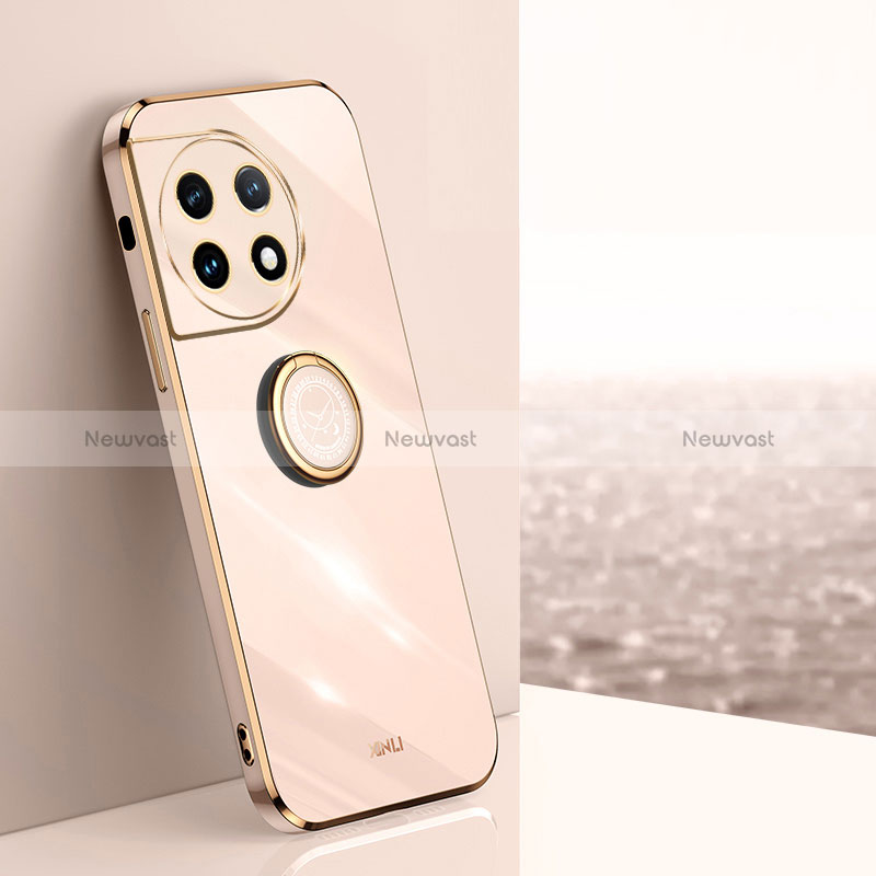 Ultra-thin Silicone Gel Soft Case Cover with Magnetic Finger Ring Stand XL1 for OnePlus Ace 2 5G Rose Gold