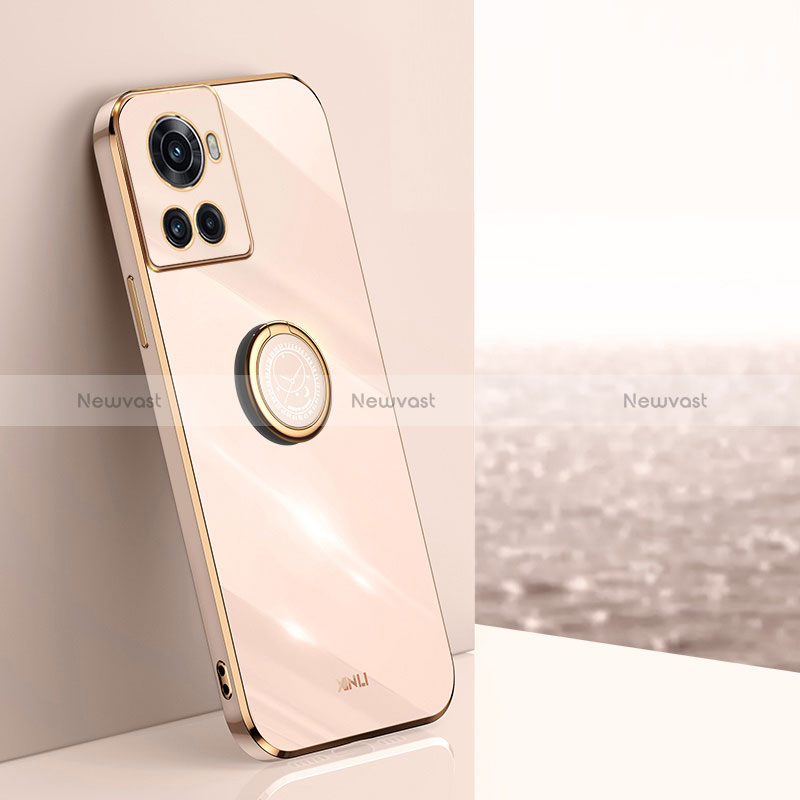 Ultra-thin Silicone Gel Soft Case Cover with Magnetic Finger Ring Stand XL1 for OnePlus Ace 5G Rose Gold