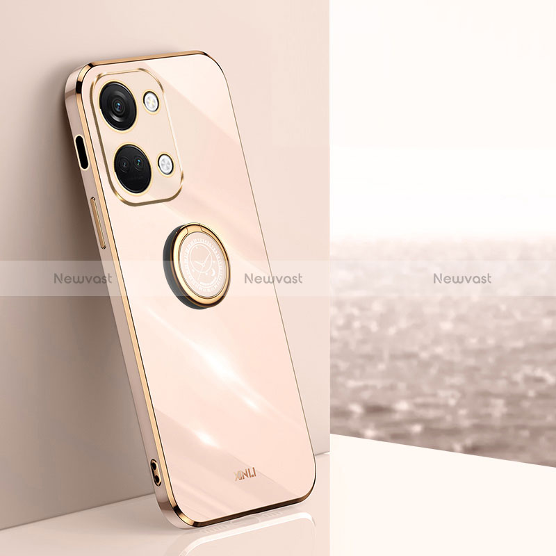 Ultra-thin Silicone Gel Soft Case Cover with Magnetic Finger Ring Stand XL1 for OnePlus Nord 3 5G Rose Gold