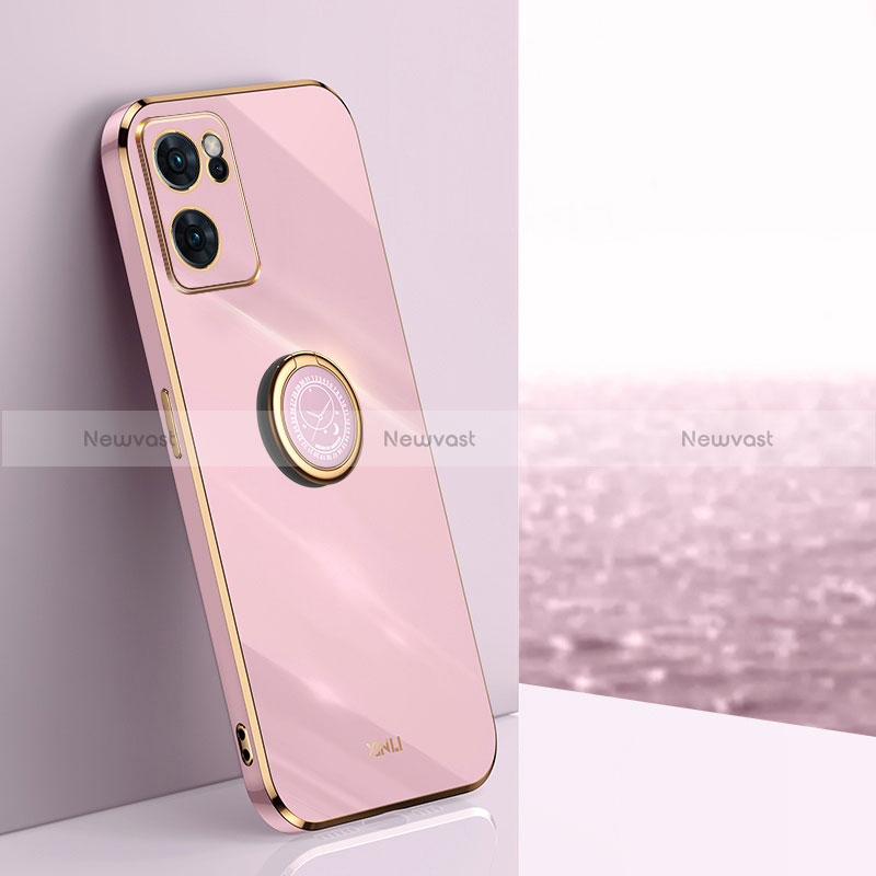 Ultra-thin Silicone Gel Soft Case Cover with Magnetic Finger Ring Stand XL1 for OnePlus Nord CE 2 5G Pink