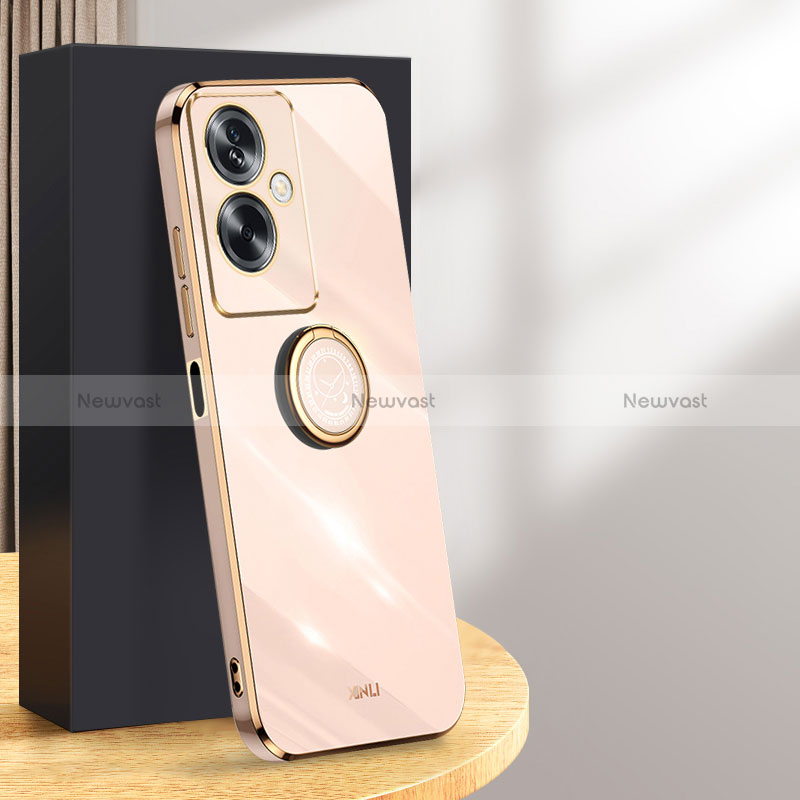 Ultra-thin Silicone Gel Soft Case Cover with Magnetic Finger Ring Stand XL1 for Oppo A2 5G Rose Gold