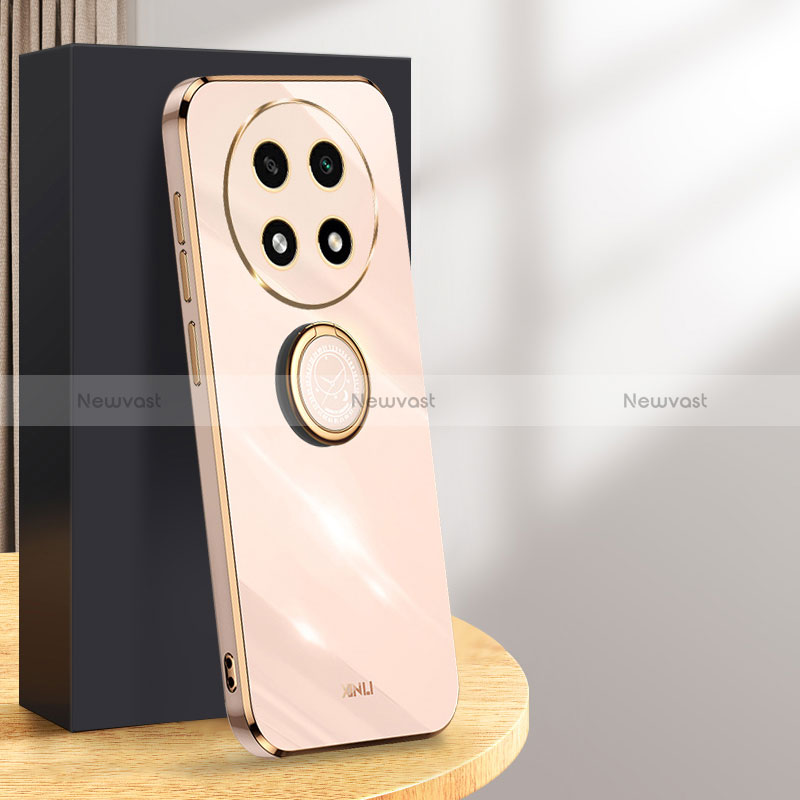 Ultra-thin Silicone Gel Soft Case Cover with Magnetic Finger Ring Stand XL1 for Oppo A2 Pro 5G Rose Gold