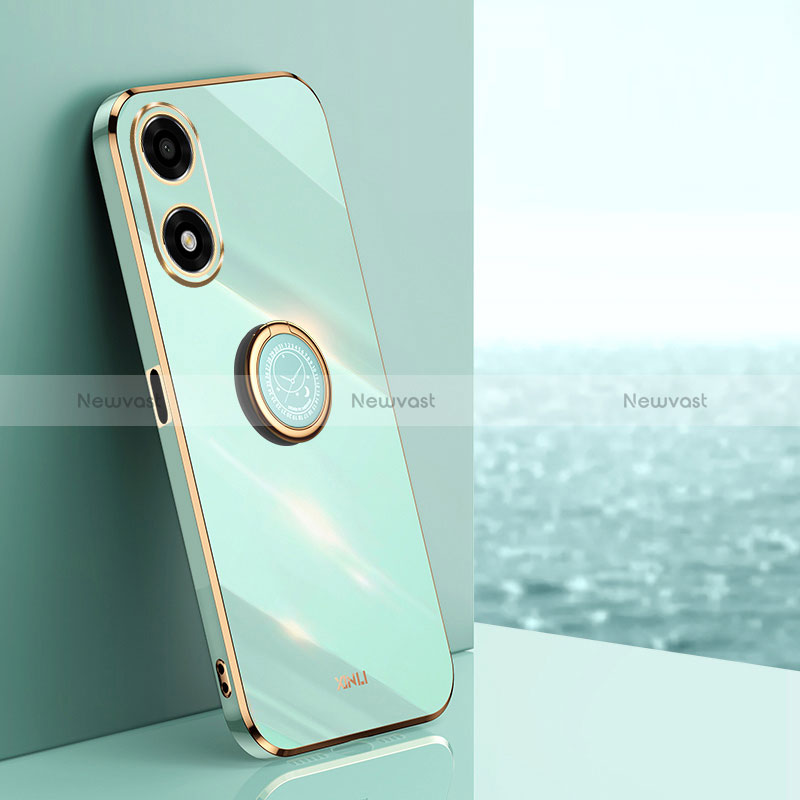 Ultra-thin Silicone Gel Soft Case Cover with Magnetic Finger Ring Stand XL1 for Oppo A2x 5G Green