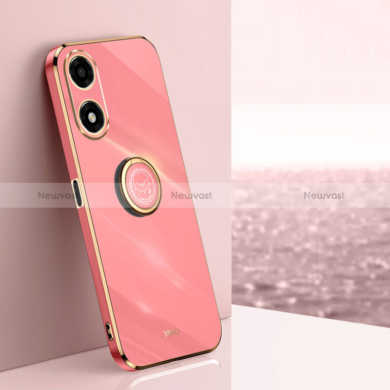 Ultra-thin Silicone Gel Soft Case Cover with Magnetic Finger Ring Stand XL1 for Oppo A2x 5G Hot Pink