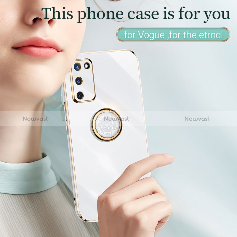 Ultra-thin Silicone Gel Soft Case Cover with Magnetic Finger Ring Stand XL1 for Oppo A53s 5G