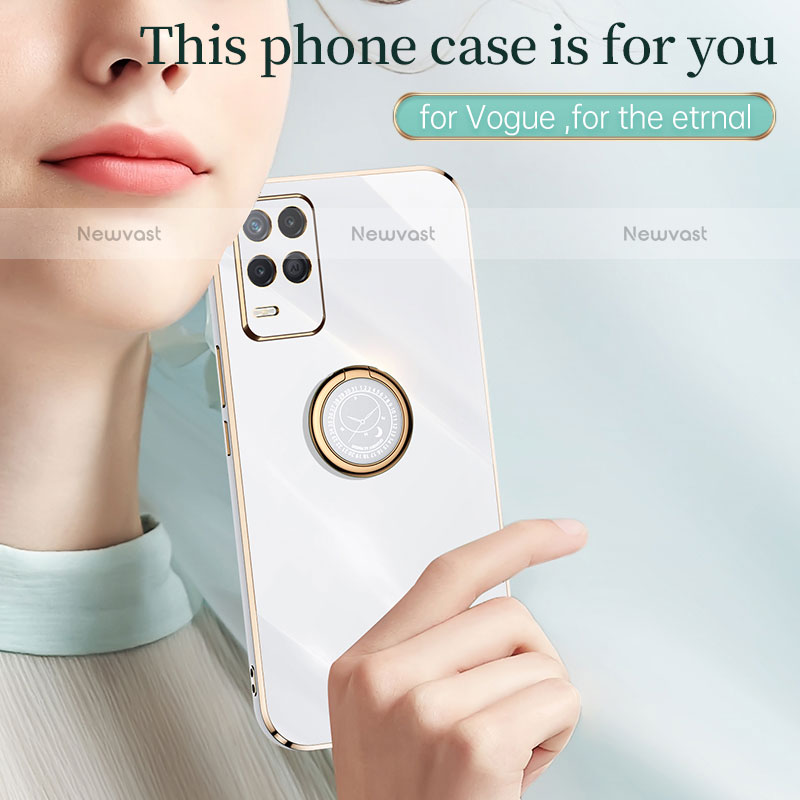 Ultra-thin Silicone Gel Soft Case Cover with Magnetic Finger Ring Stand XL1 for Oppo A54 4G