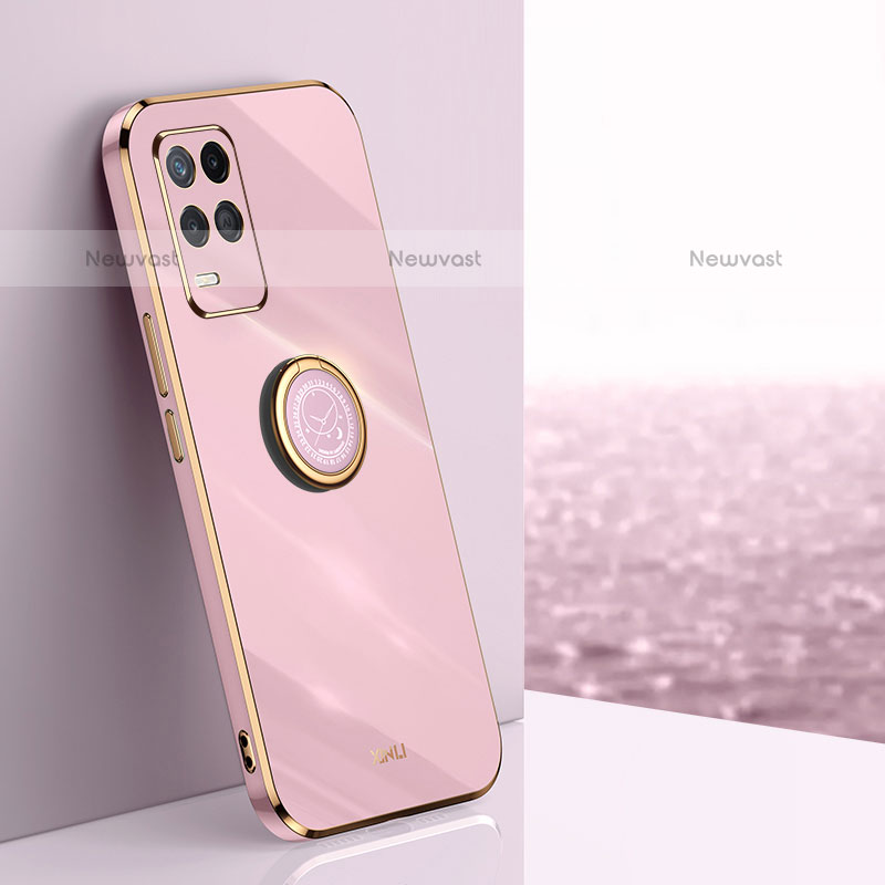 Ultra-thin Silicone Gel Soft Case Cover with Magnetic Finger Ring Stand XL1 for Oppo A54 4G Pink