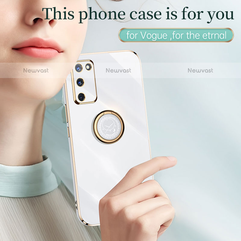 Ultra-thin Silicone Gel Soft Case Cover with Magnetic Finger Ring Stand XL1 for Oppo A55 5G