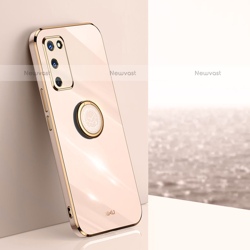Ultra-thin Silicone Gel Soft Case Cover with Magnetic Finger Ring Stand XL1 for Oppo A55 5G Gold