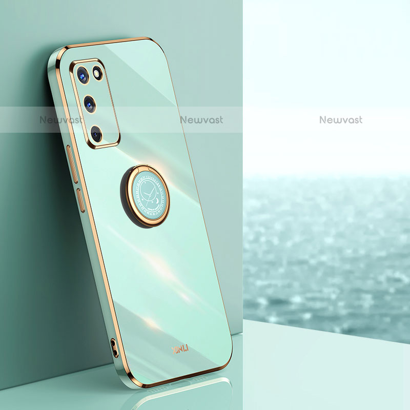 Ultra-thin Silicone Gel Soft Case Cover with Magnetic Finger Ring Stand XL1 for Oppo A55 5G Green