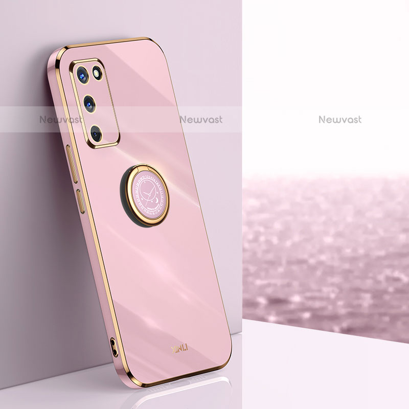 Ultra-thin Silicone Gel Soft Case Cover with Magnetic Finger Ring Stand XL1 for Oppo A55 5G Pink